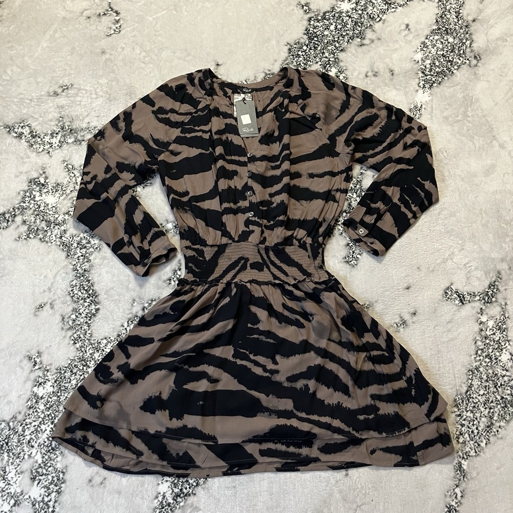 Rails Dress Womens Size M Jasmine Mocha Bengal Long‎ Sleeve Smocked Waist